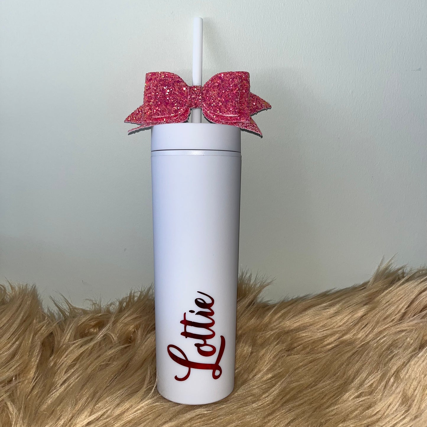 Personalised Skinny Tumbler Cup with Bow Topper