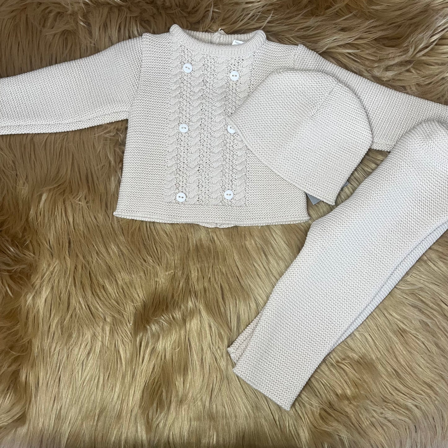 Beige Cable Knit 3pc Set