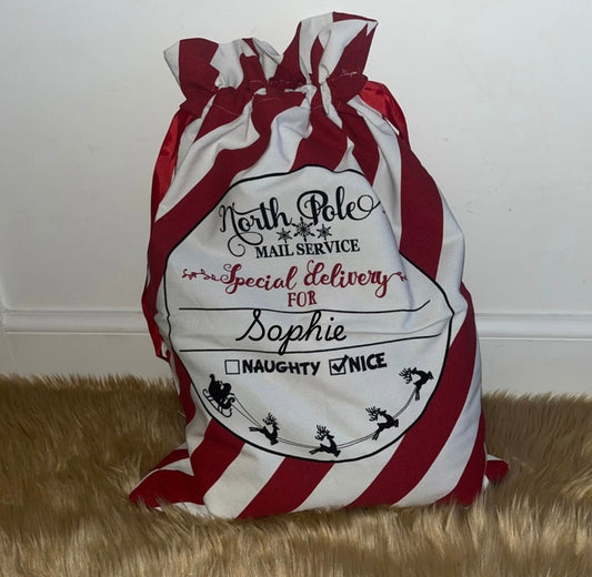 Personalised Red Striped Santa Sack