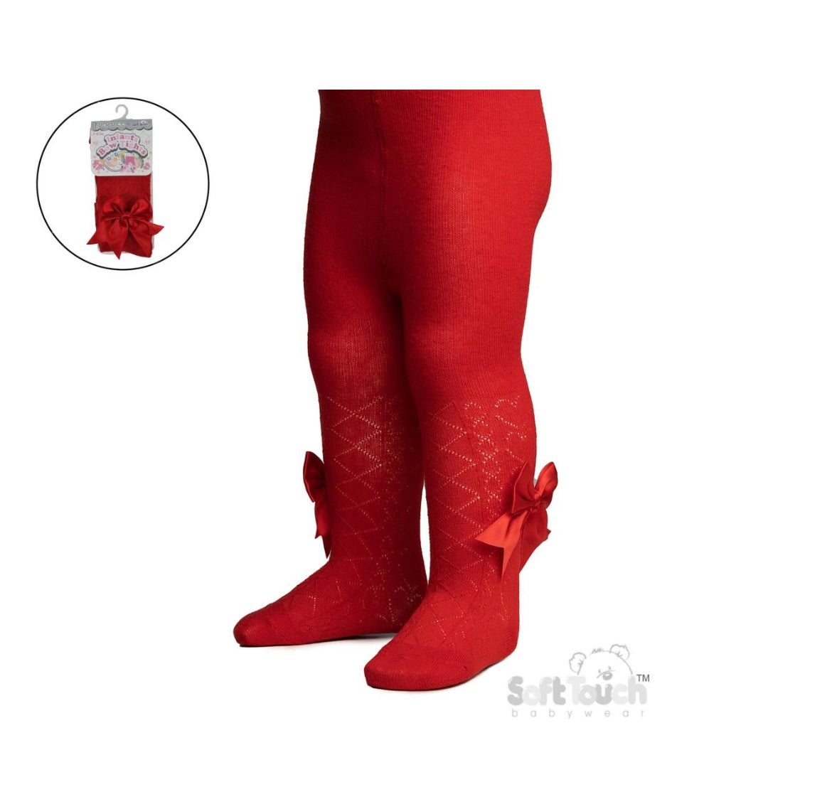 Red Pelerine Heart & Diamond Knit Bow Tights