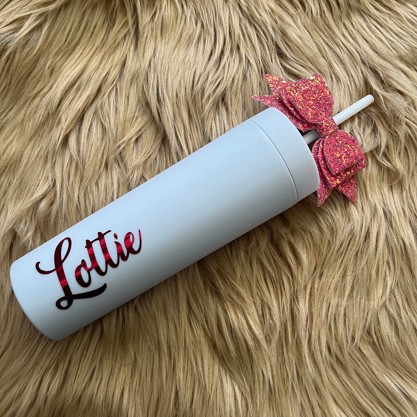 Personalised Skinny Tumbler Cup with Bow Topper