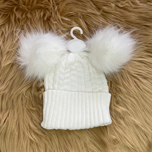 Ribbed Knit Double Bobble Hat. 1-2y.