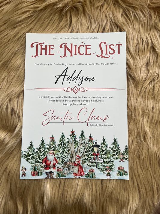 Personalised Nice List Letter