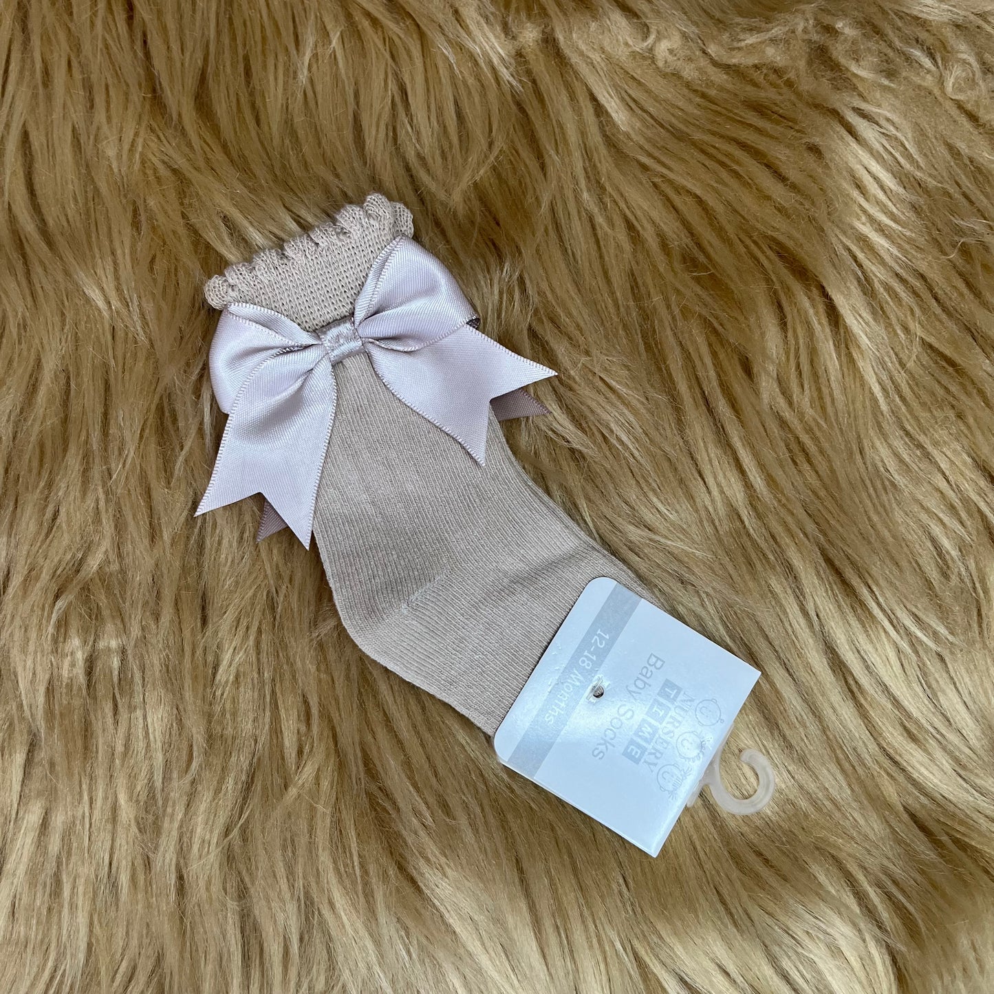 Camel Satin Bow Socks