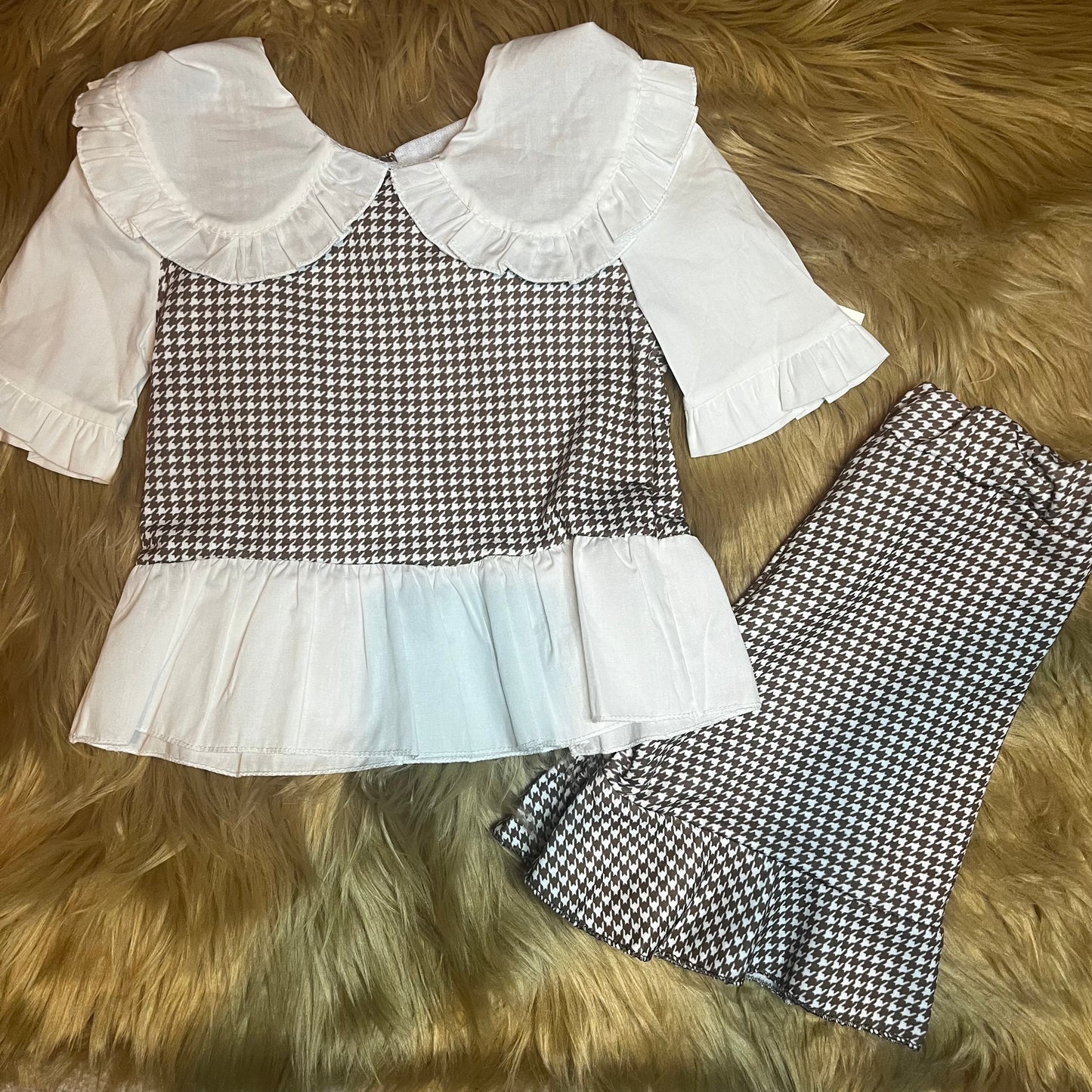 Frilled Collar Brown Co Ord Set