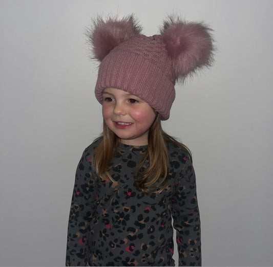 Dusky Pink Double Bobble Hat. 2-5y.